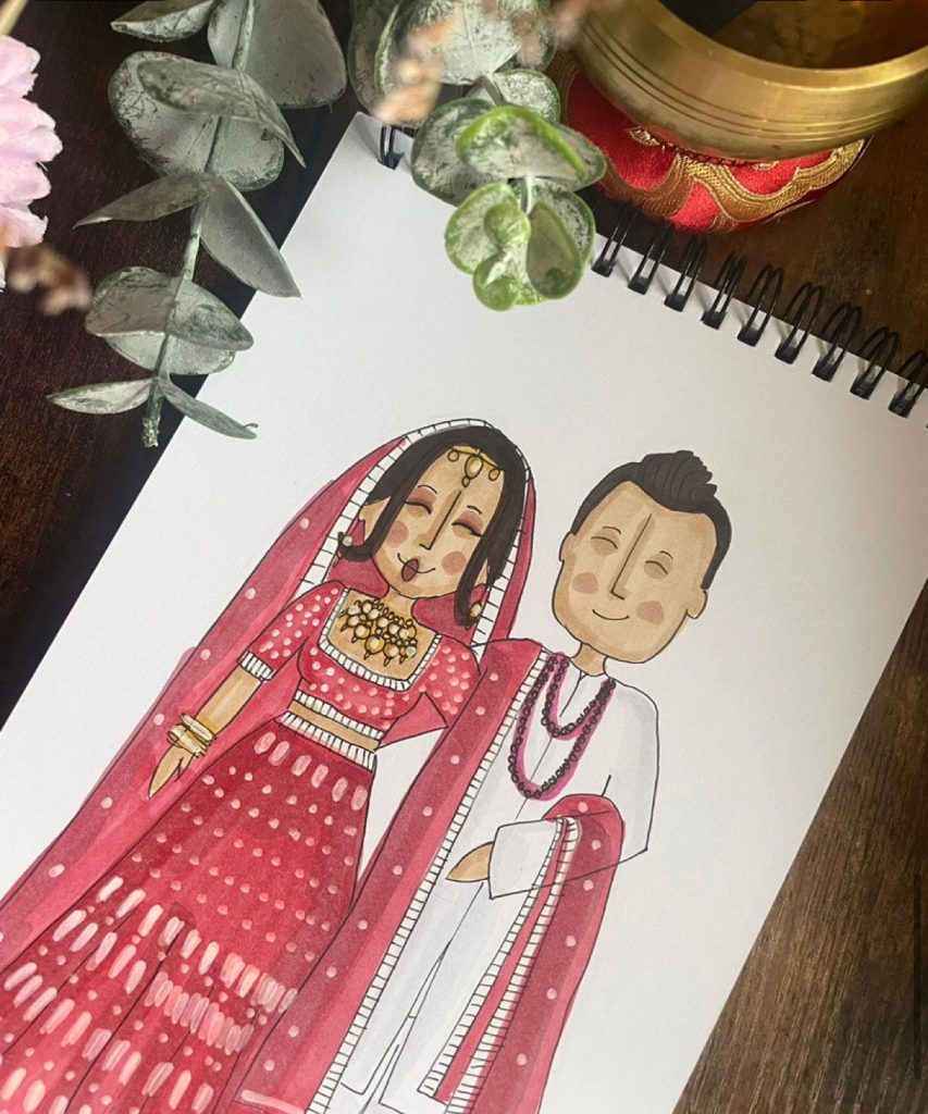 bride and groom illustration from wedding